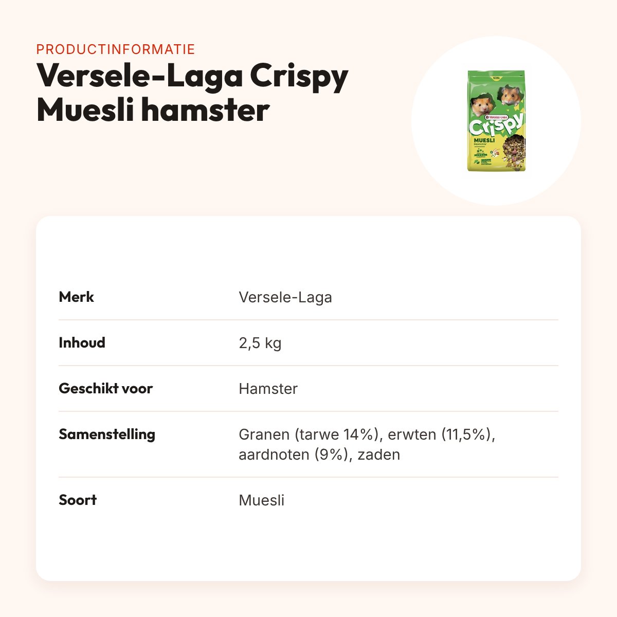 Versele-Laga Crispy Muesli hamster 2,5 kg – productinformatie