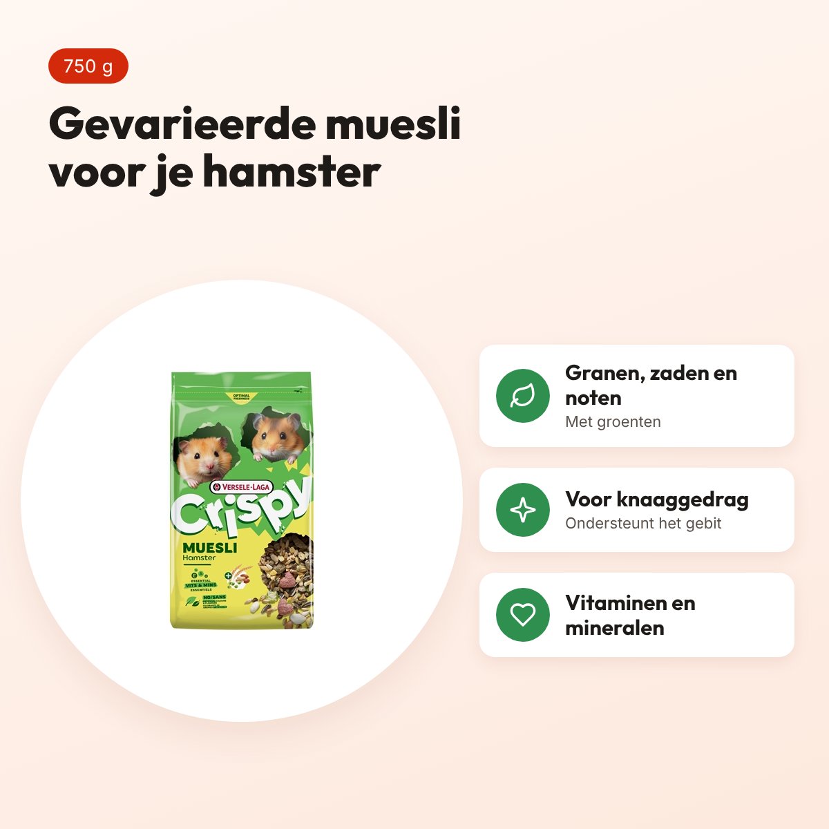 Versele-Laga Crispy Muesli hamster 750 g – voordelen