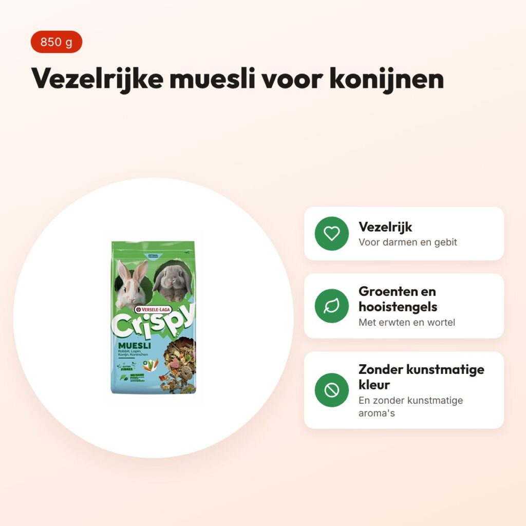 Versele-Laga Crispy Muesli konijn 850 g – voordelen