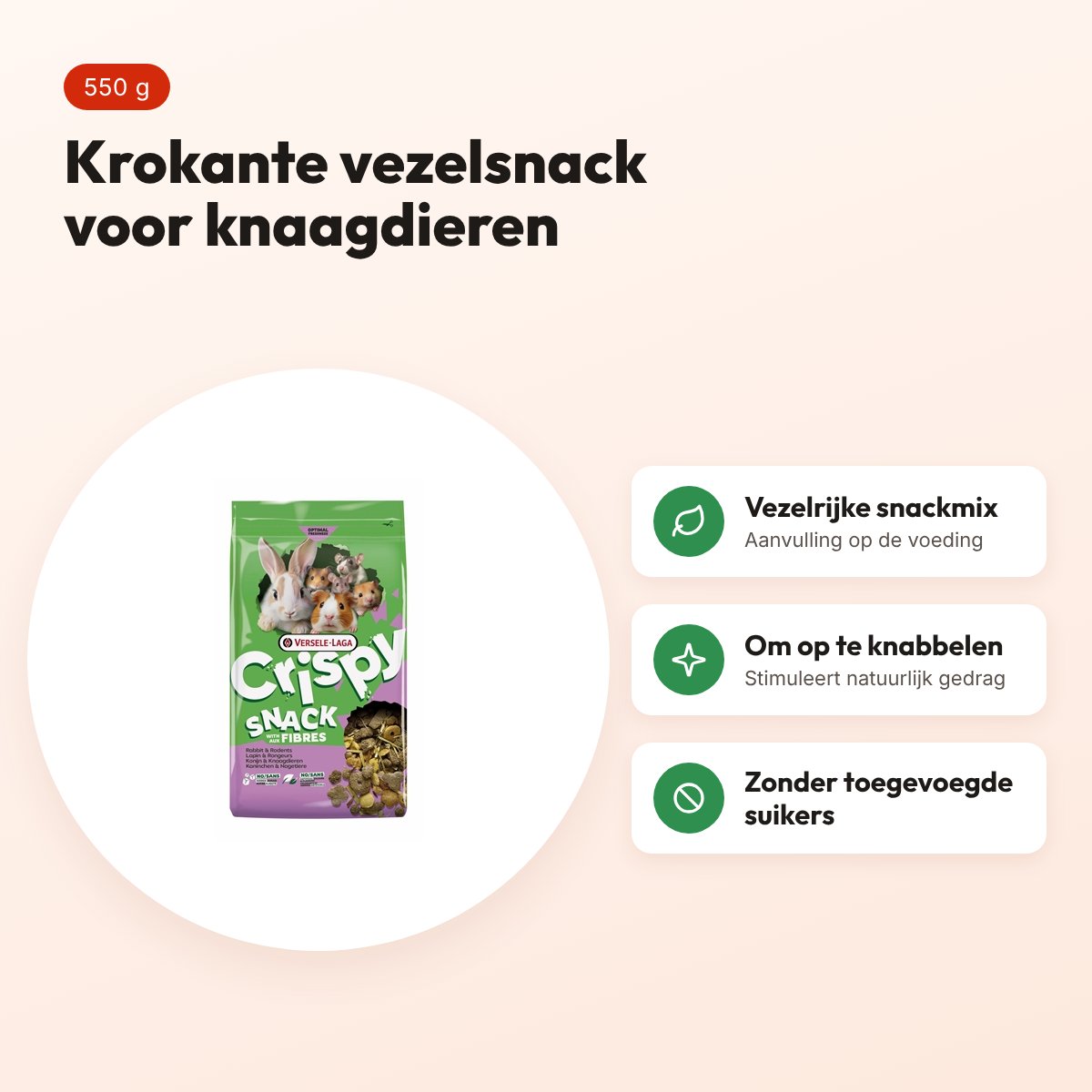 Versele-Laga Crispy Snack met vezels 550 g – knaagdiersnack – voordelen