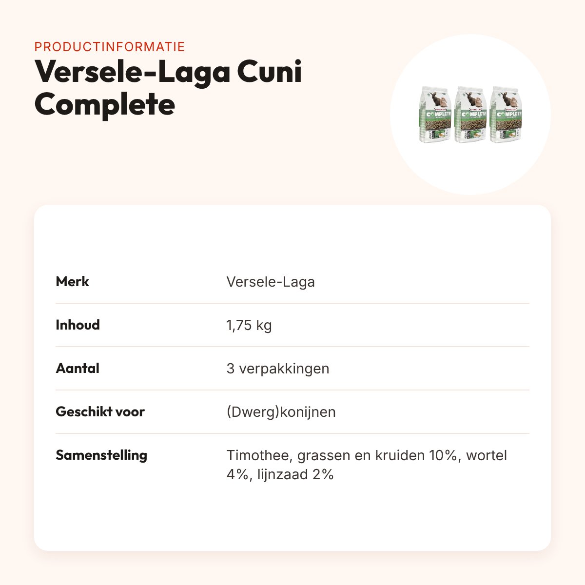 Versele-Laga Cuni Complete konijnenvoer 1,75 kg – multipack 3 stuks – productinformatie