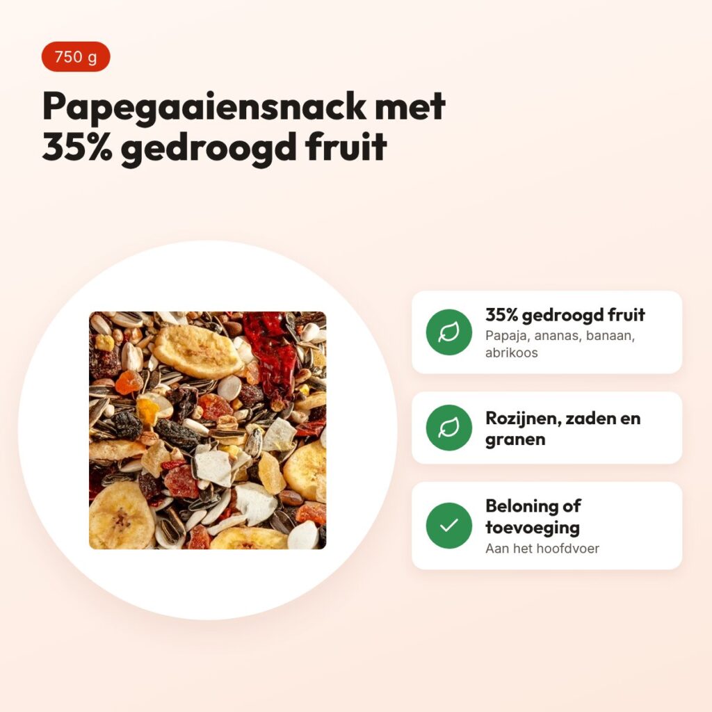 Versele-Laga Exotic Fruit papegaaiensnack 750 g – met 35% gedroogd fruit – voordelen