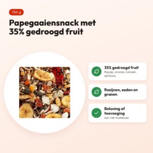 Versele-Laga Exotic Fruit papegaaiensnack 750 g – met 35% gedroogd fruit – voordelen