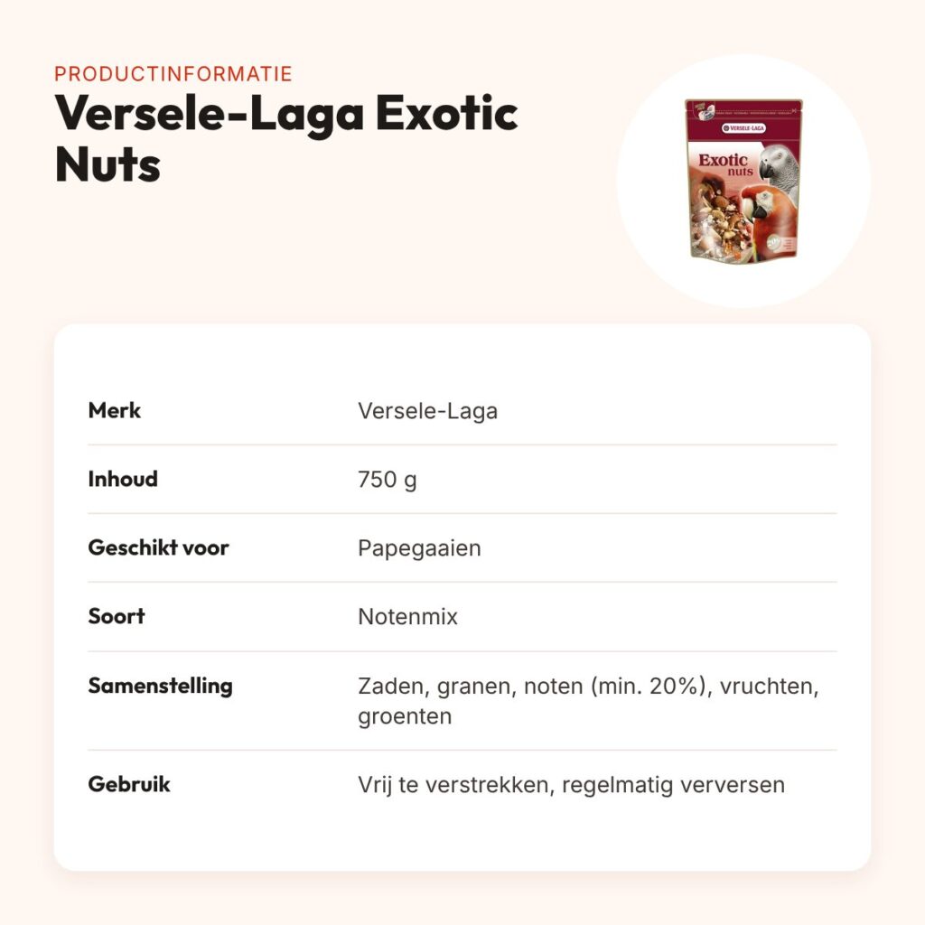 Versele-Laga Exotic Nuts papegaaienvoer 750 g – notenmix – productinformatie