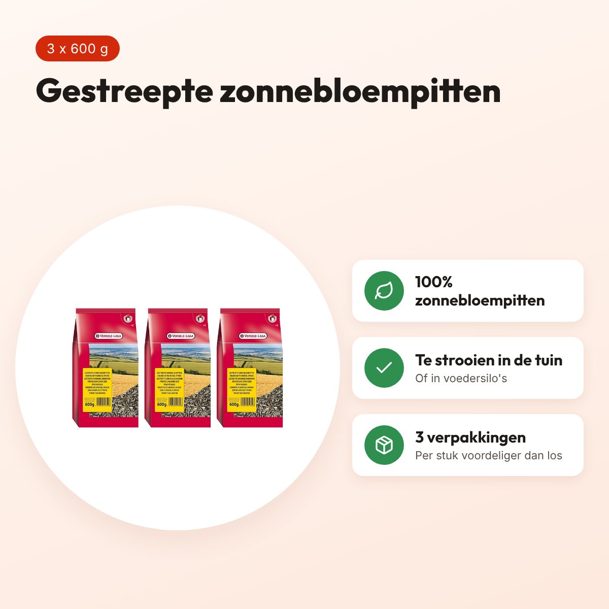Versele-Laga gestreepte zonnebloempitten 600 g – multipack 3 stuks – voordelen