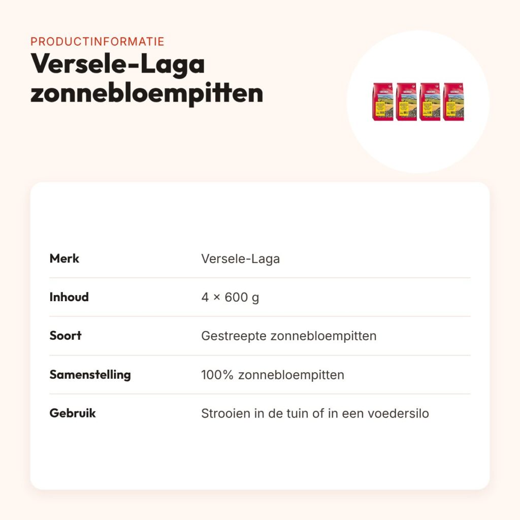 Versele-Laga gestreepte zonnebloempitten 600 g – multipack 4 stuks – productinformatie