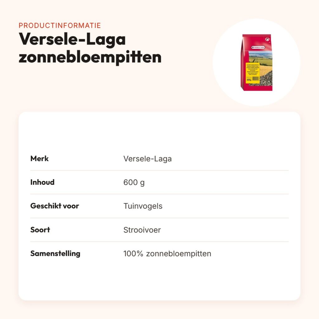 Versele-Laga gestreepte zonnebloempitten 600 g – strooivoer voor tuinvogels – productinformatie