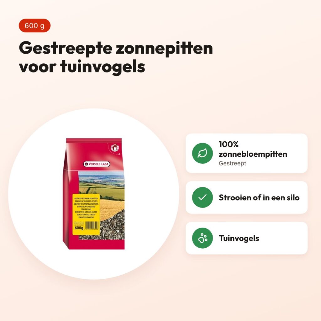 Versele-Laga gestreepte zonnebloempitten 600 g – strooivoer voor tuinvogels – voordelen