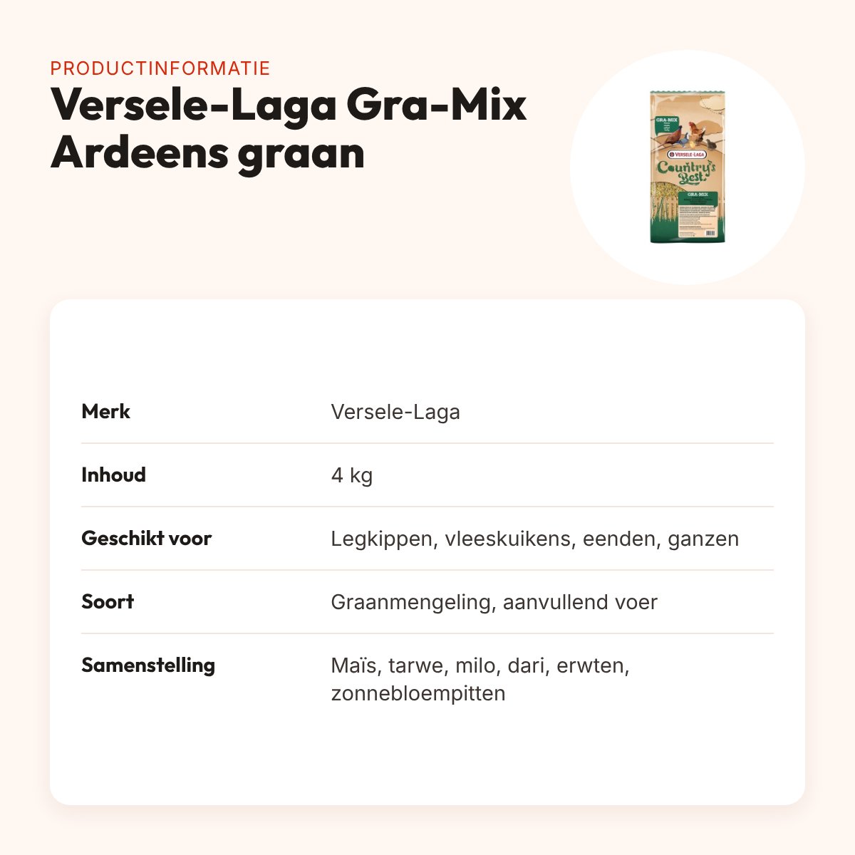 Versele-Laga Gra-Mix Ardeens graan 4 kg – graanmengeling voor pluimvee – productinformatie