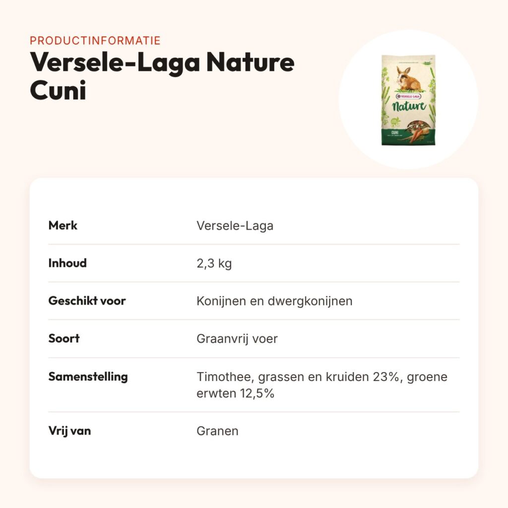 Versele-Laga Nature Cuni konijnenvoer graanvrij 2,3 kg – productinformatie