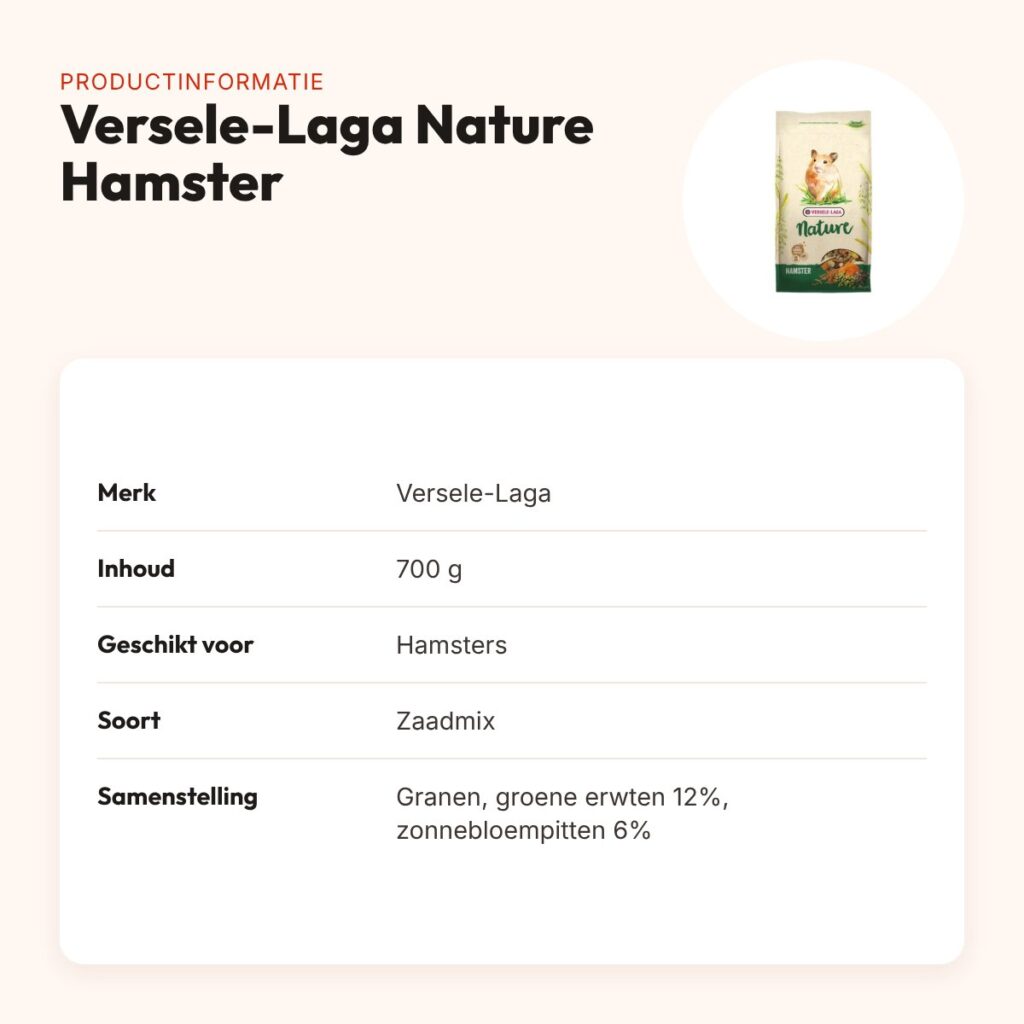 Versele-Laga Nature Hamster hamstervoer 700 g – met meelwormen – productinformatie