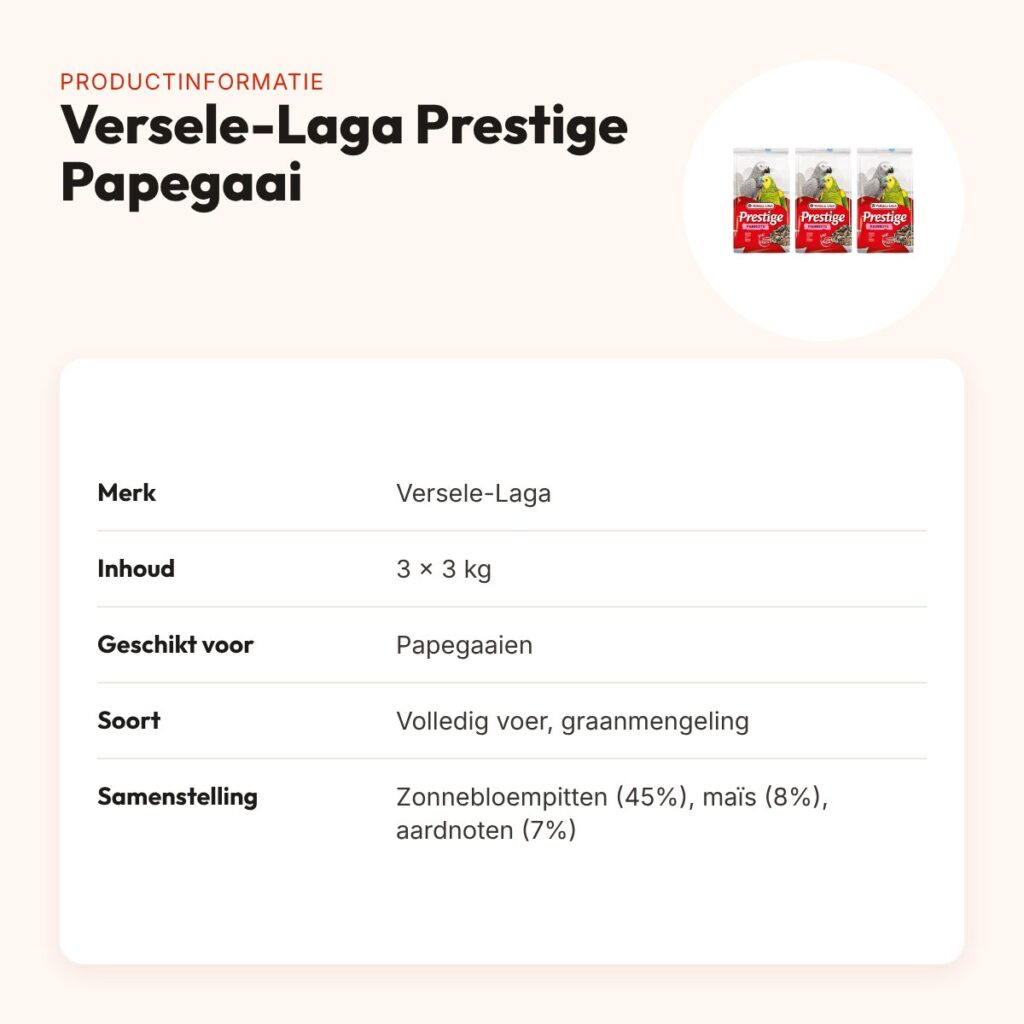 Versele-Laga papegaaienvoer Prestige Papegaai 3 kg – multipack 3 stuks – productinformatie