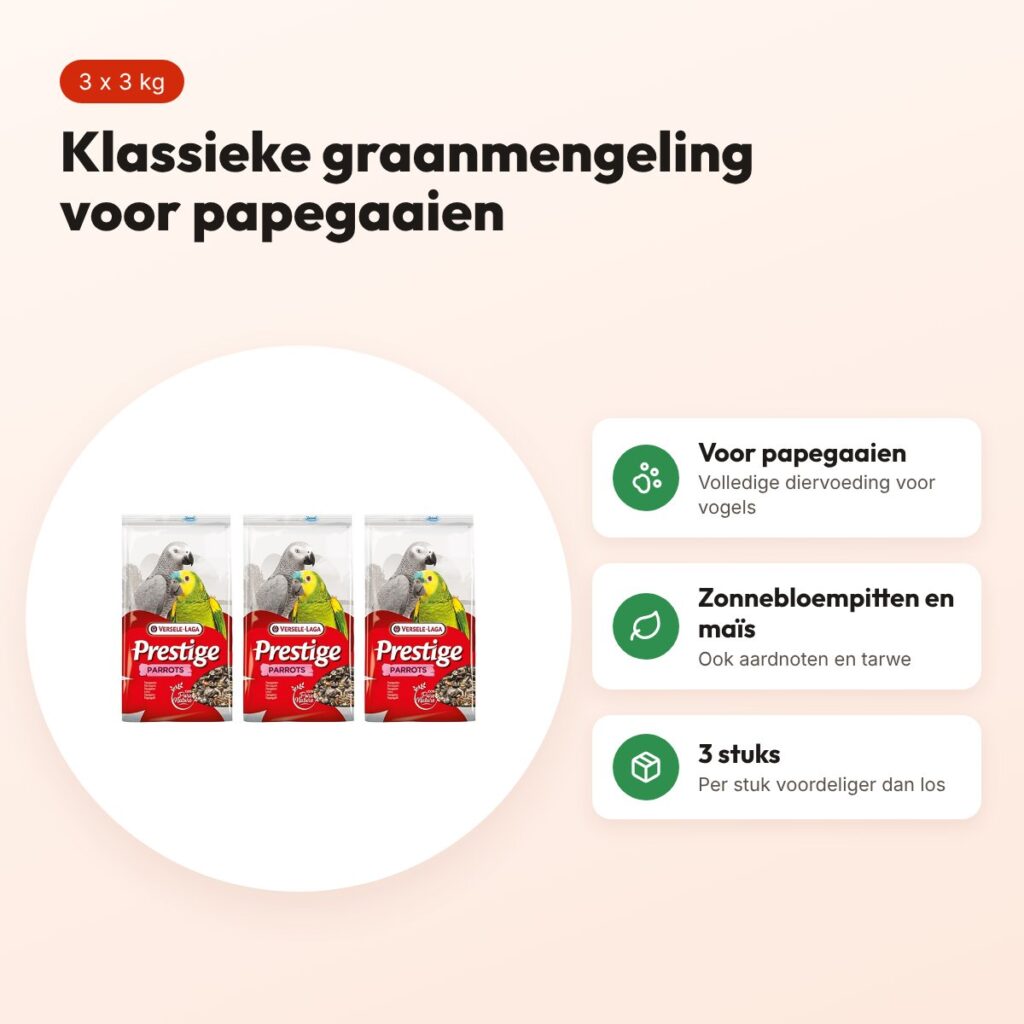 Versele-Laga papegaaienvoer Prestige Papegaai 3 kg – multipack 3 stuks – voordelen
