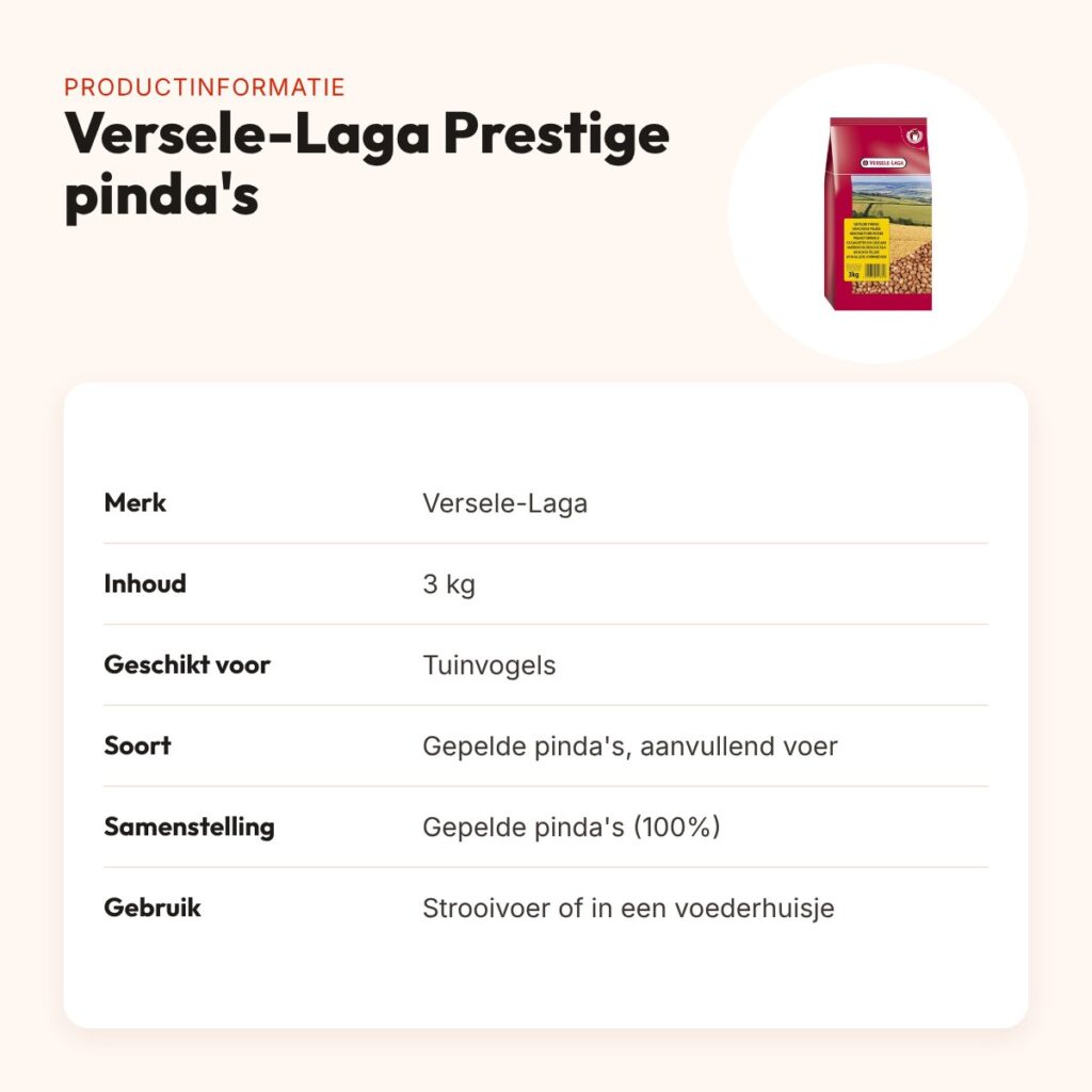 Versele-Laga Prestige gepelde pinda's 3 kg – aanvullend voer tuinvogels – productinformatie