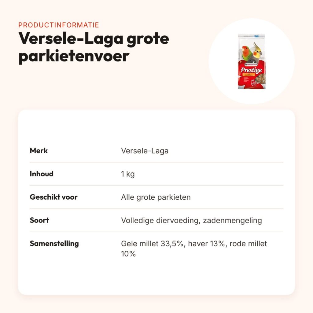 Versele-Laga Prestige grote parkietenvoer 1 kg – complete mengeling – productinformatie