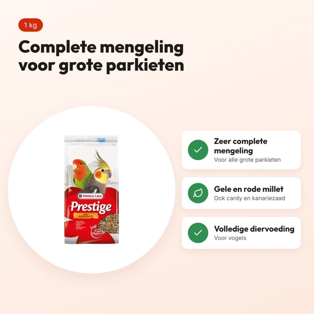 Versele-Laga Prestige grote parkietenvoer 1 kg – complete mengeling – voordelen