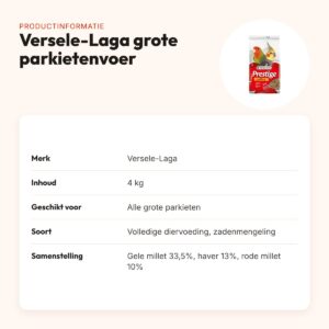 Versele-Laga Prestige grote parkietenvoer 4 kg – complete mengeling – productinformatie