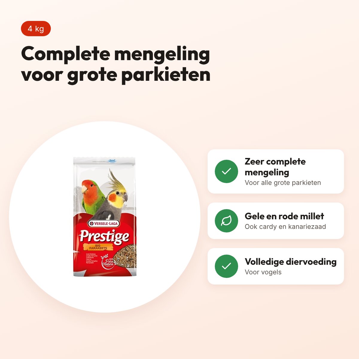 Versele-Laga Prestige grote parkietenvoer 4 kg – complete mengeling – voordelen