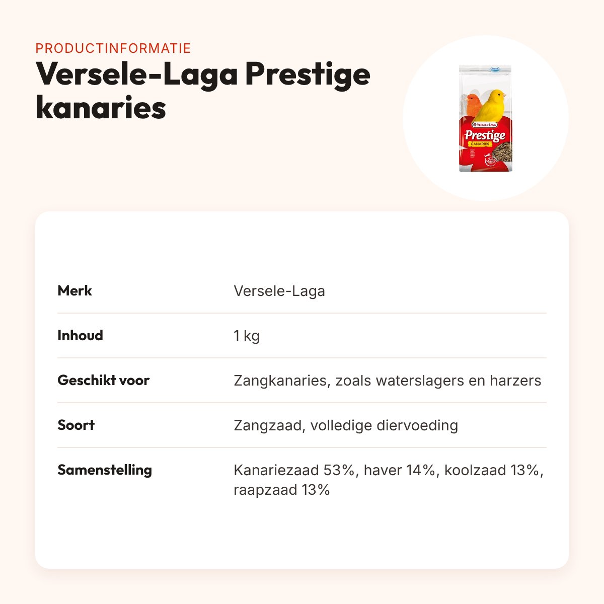 Versele-Laga Prestige kanaries zangzaad 1 kg – traditionele mengeling – productinformatie