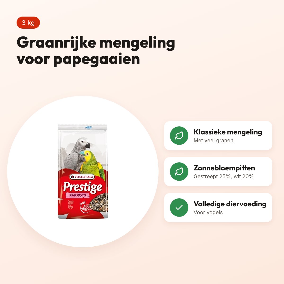Versele-Laga Prestige papegaaienvoer 3 kg – graanrijke mengeling – voordelen