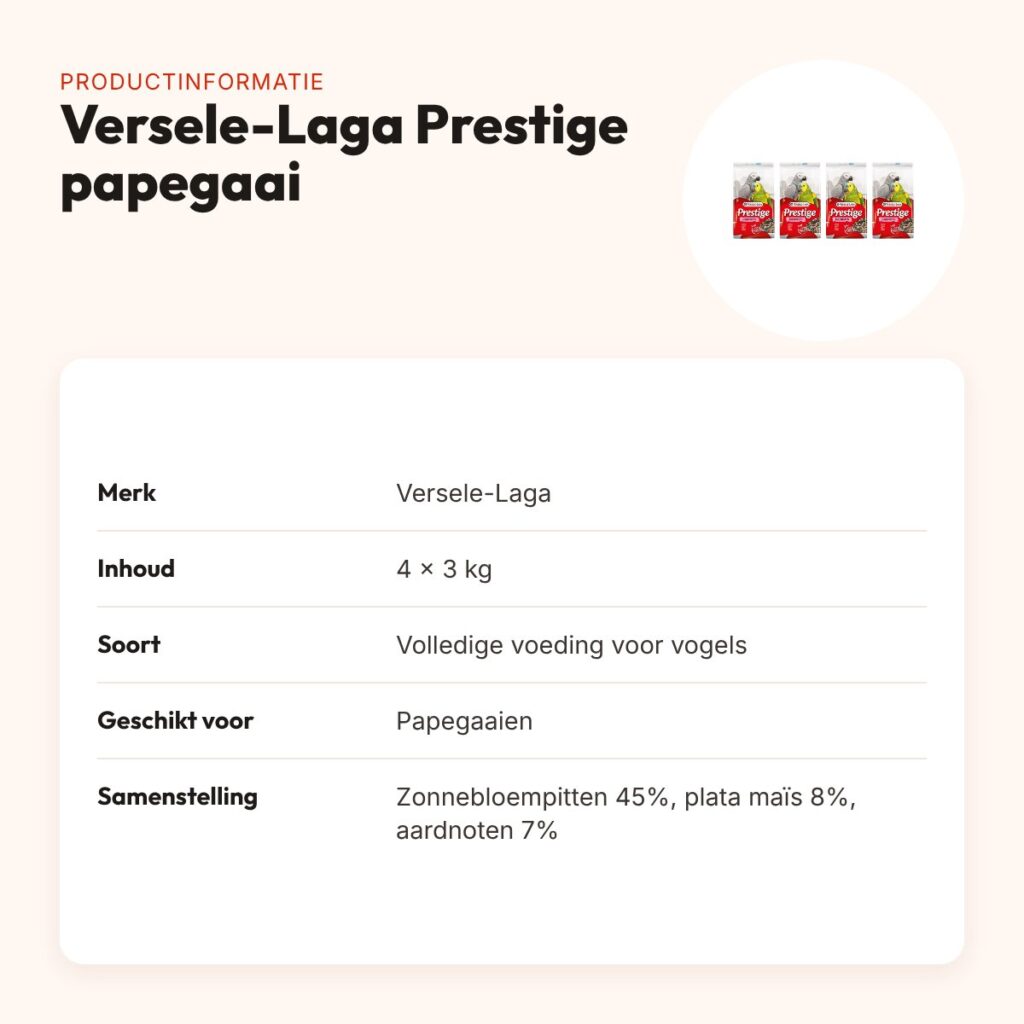 Versele-Laga Prestige papegaaienvoer granenmix 3 kg – multipack 4 stuks – productinformatie