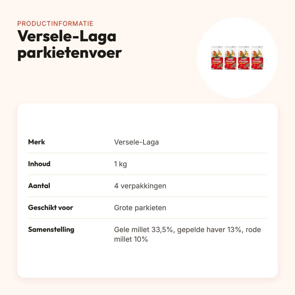 Versele-Laga Prestige parkietenvoer grote parkiet 1 kg – multipack 4 stuks – productinformatie