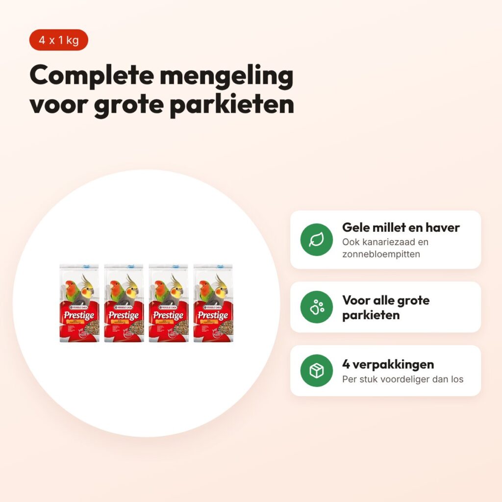 Versele-Laga Prestige parkietenvoer grote parkiet 1 kg – multipack 4 stuks – voordelen
