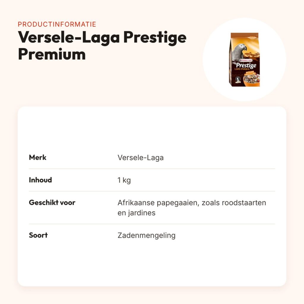 Versele-Laga Prestige Premium Afrikaanse papegaai 1 kg – zaadmengeling – productinformatie