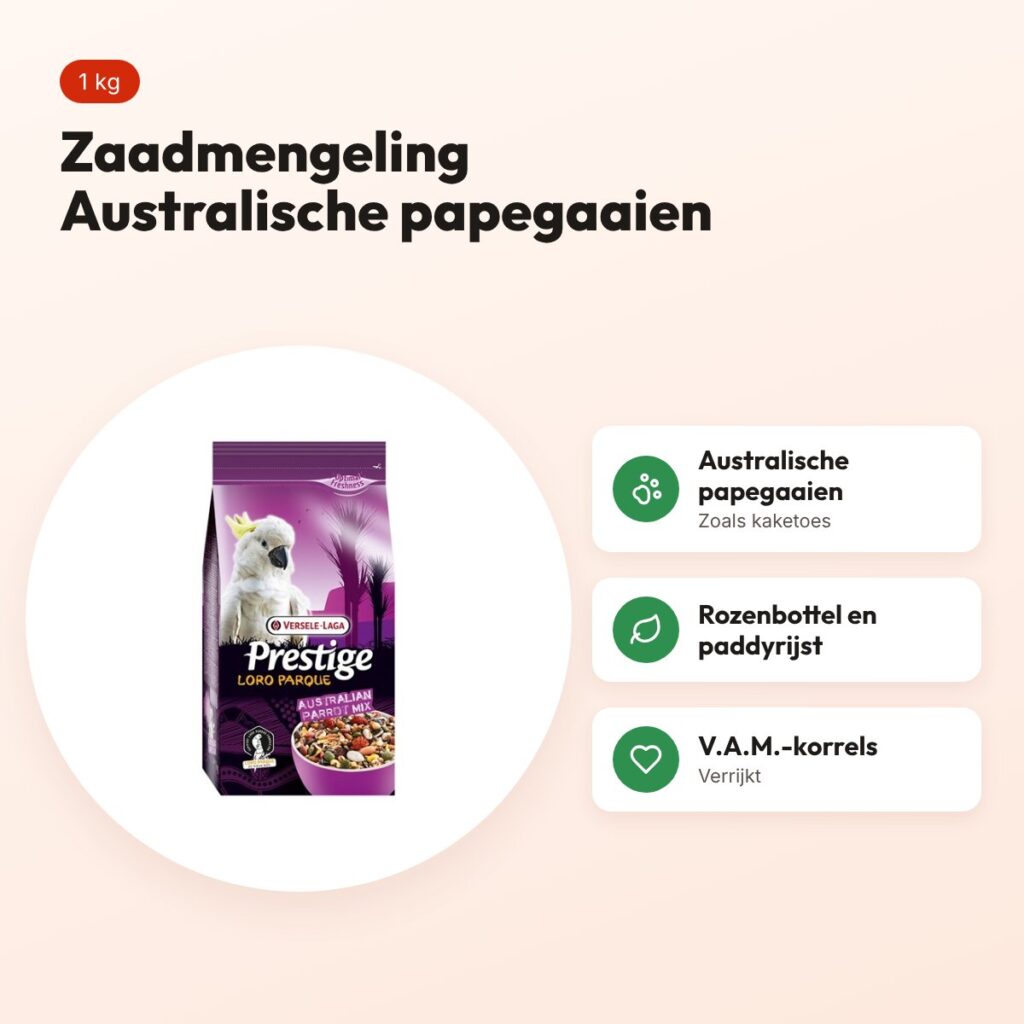Versele-Laga Prestige Premium Australische papegaai 1 kg – zaadmengeling – voordelen