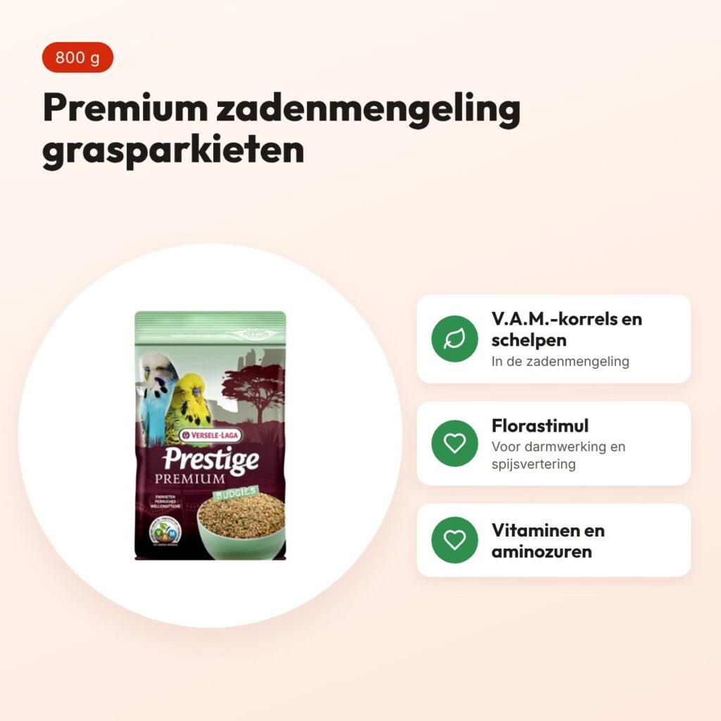 Versele-Laga Prestige Premium grasparkietenvoer 800 g – zadenmengeling – voordelen