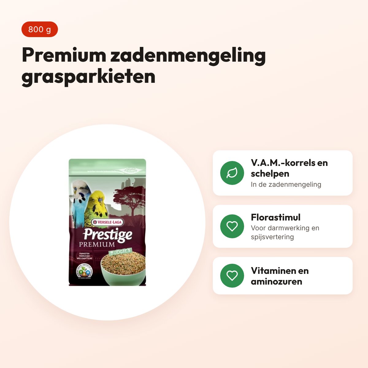 Versele-Laga Prestige Premium grasparkietenvoer 800 g – zadenmengeling – voordelen