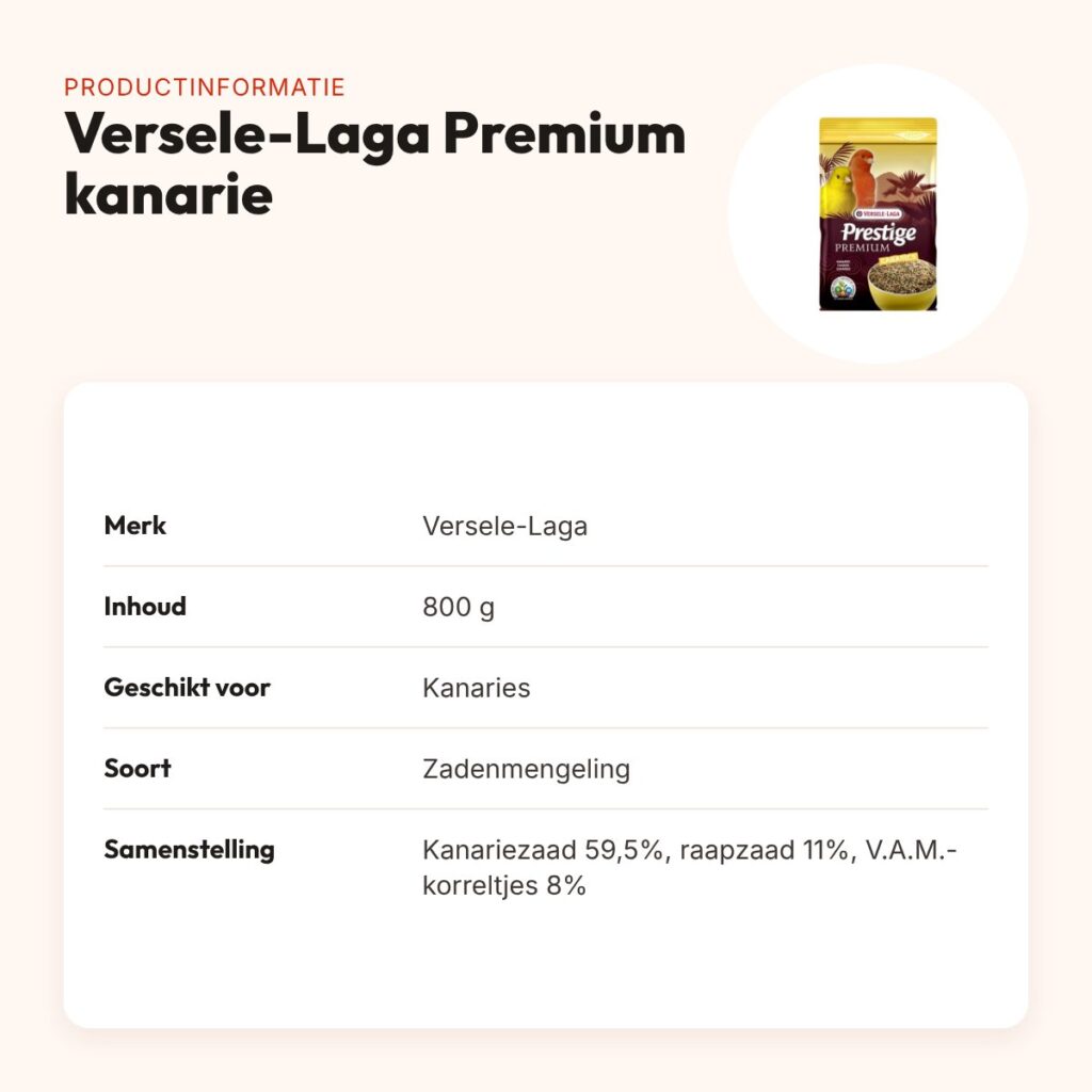 Versele-Laga Prestige Premium kanarievoer 800 g – compleet vogelvoer – productinformatie