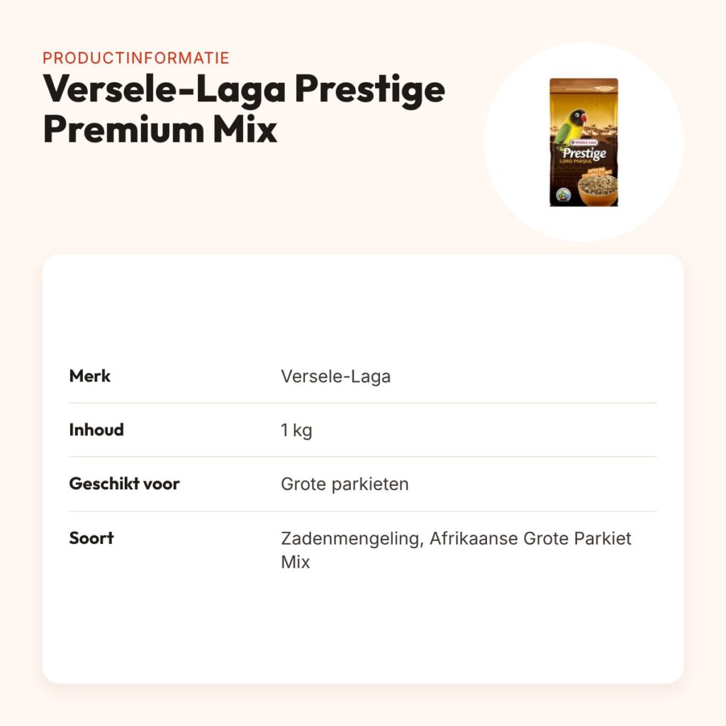 Versele-Laga Prestige Premium Loro Parque Afrikaanse Grote Parkiet Mix 1 kg – productinformatie