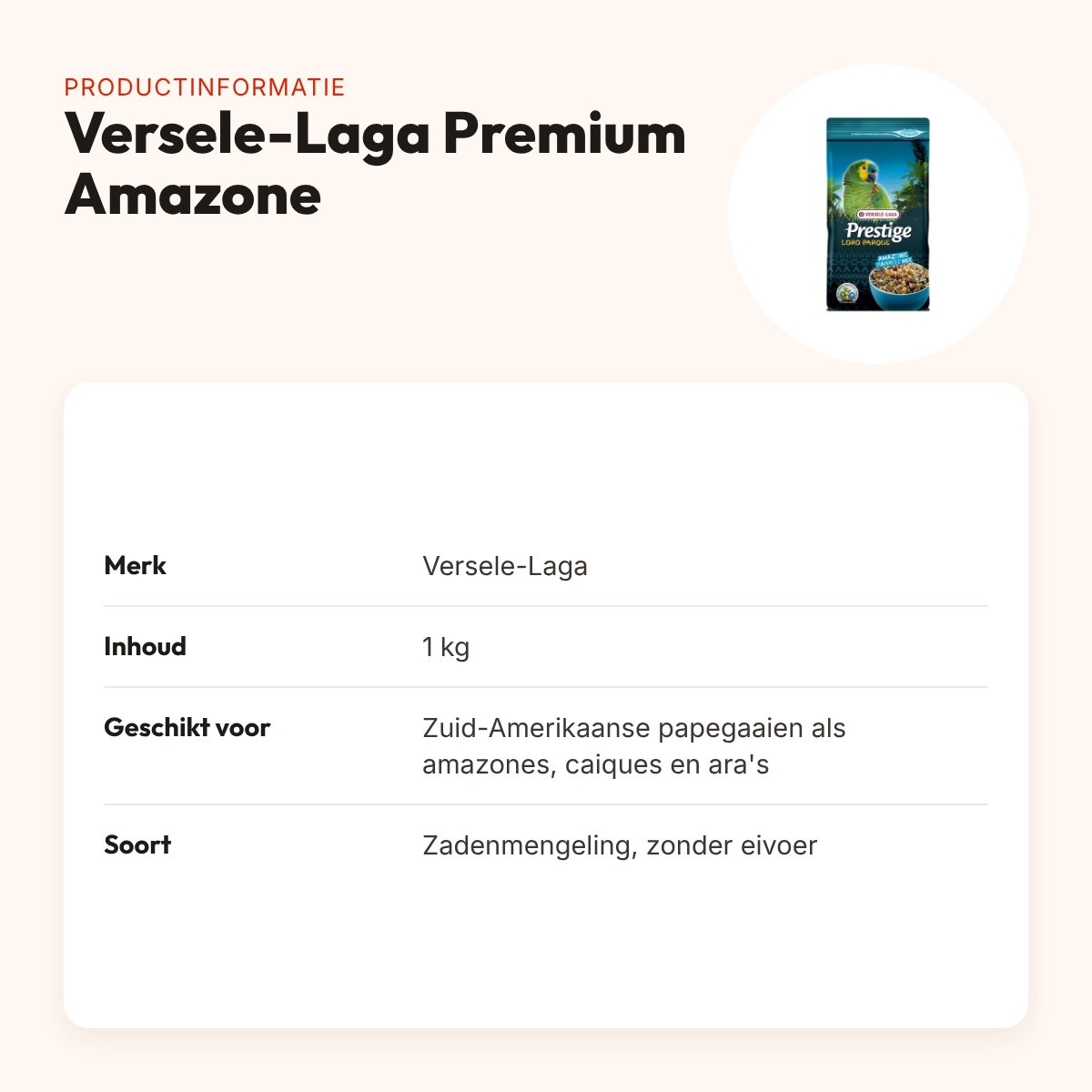 Versele-Laga Prestige Premium Loro Parque Amazone papegaai 1 kg – productinformatie