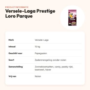 Versele-Laga Prestige Premium Loro Parque papegaaienvoer zonder noten 15 kg – productinformatie