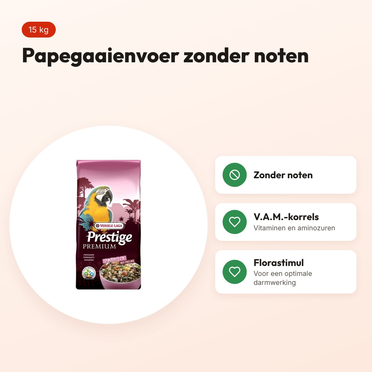 Versele-Laga Prestige Premium Loro Parque papegaaienvoer zonder noten 15 kg – voordelen