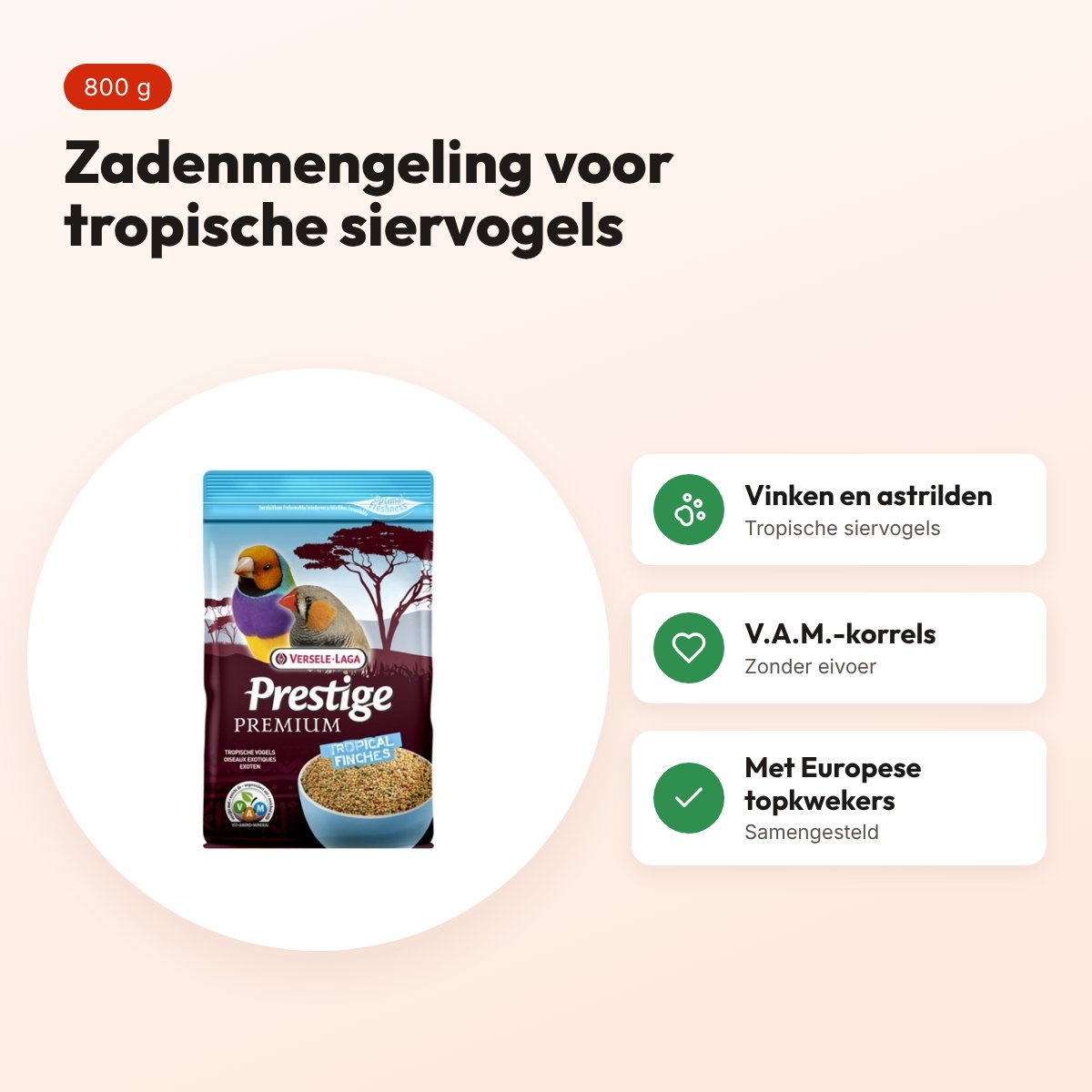 Versele-Laga Prestige Premium tropische vogel 800 g – zadenmengeling – voordelen