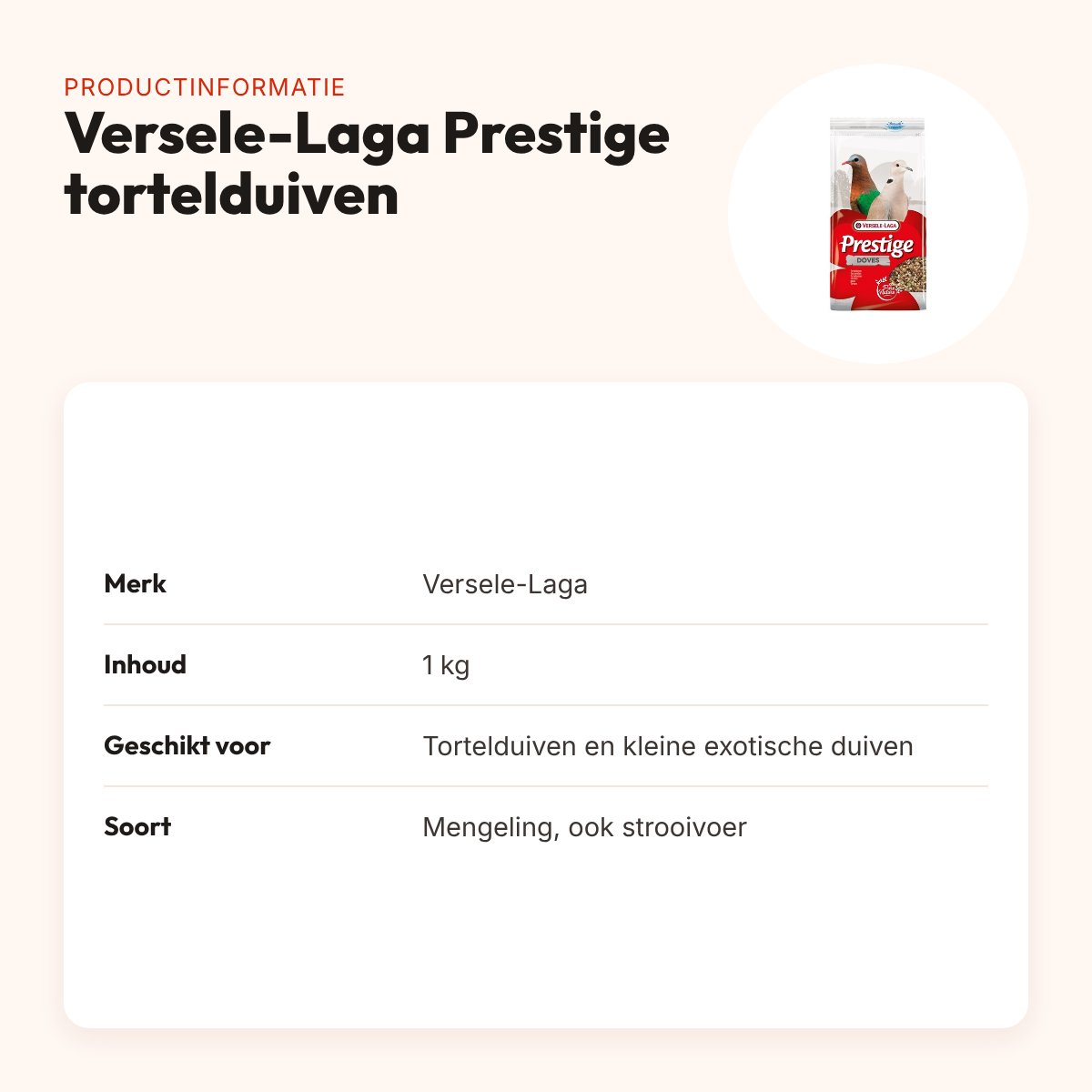 Versele-Laga Prestige tortelduivenvoer 1 kg – mengeling – productinformatie