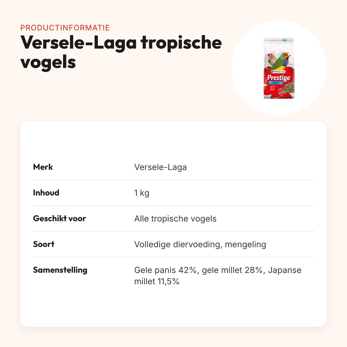 Versele-Laga Prestige tropische vogels vogelvoer 1 kg – mengeling – productinformatie