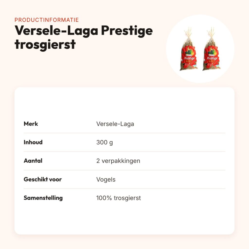 Versele-Laga Prestige trosgierst 300 g – snoepzaad – multipack 2 stuks – productinformatie