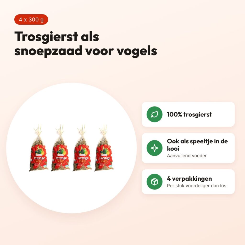 Versele-Laga Prestige trosgierst 300 g – snoepzaad – multipack 4 stuks – voordelen