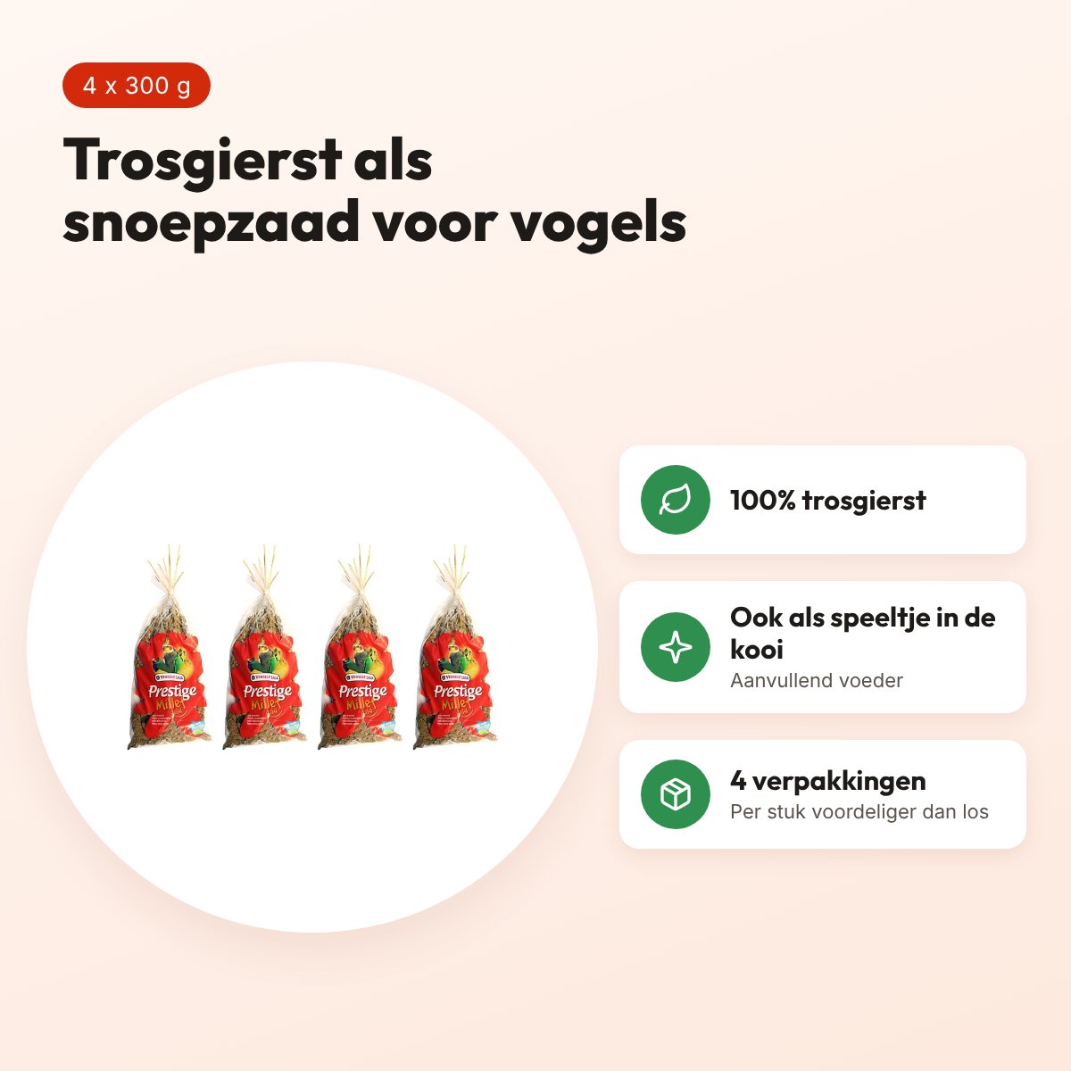 Versele-Laga Prestige trosgierst 300 g – snoepzaad – multipack 4 stuks – voordelen