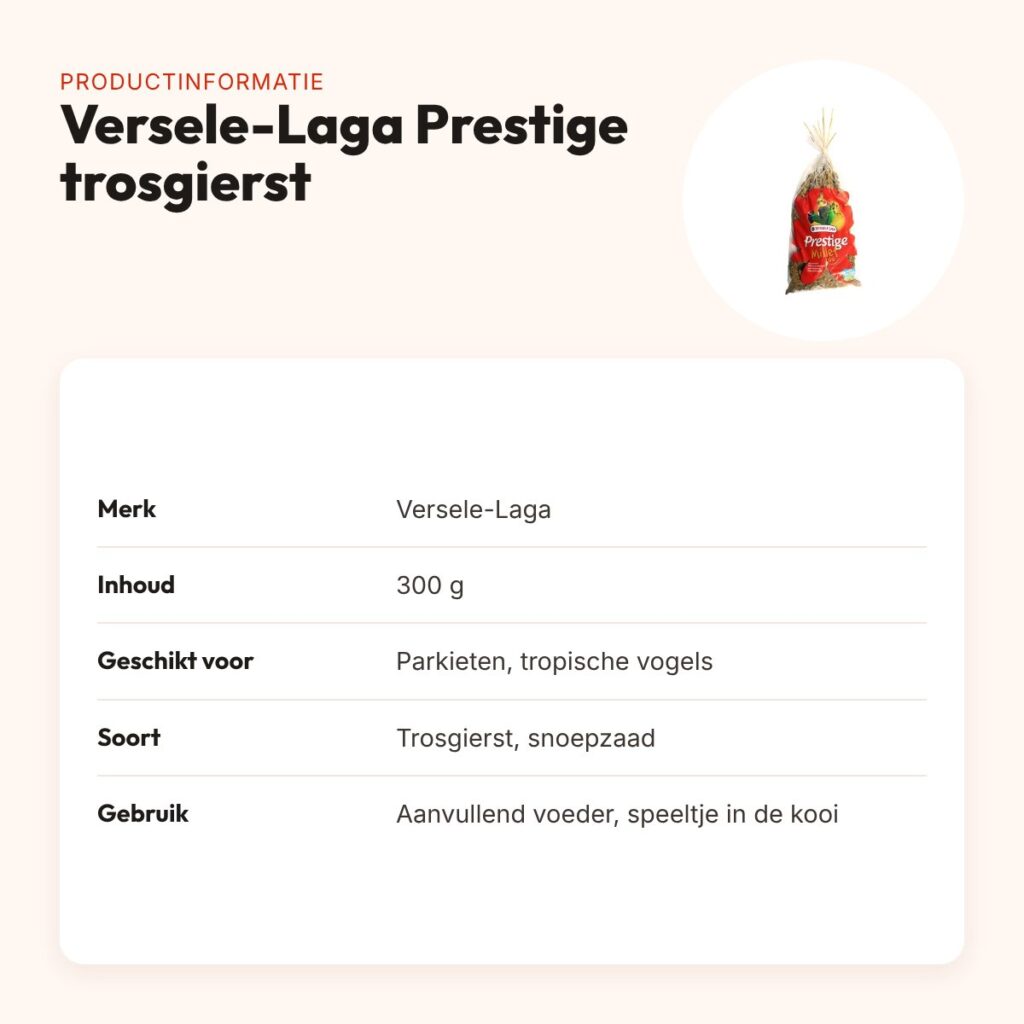 Versele-Laga Prestige trosgierst 300 g – snoepzaad voor vogels – productinformatie