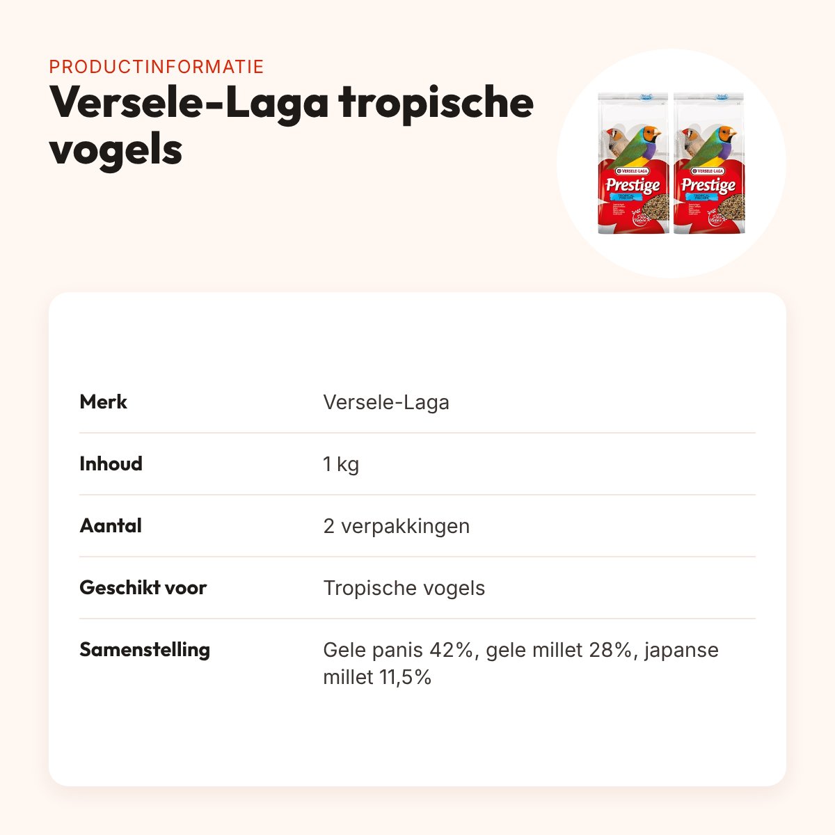 Versele-Laga Prestige vogelvoer tropische vogels 1 kg – multipack 2 stuks – productinformatie