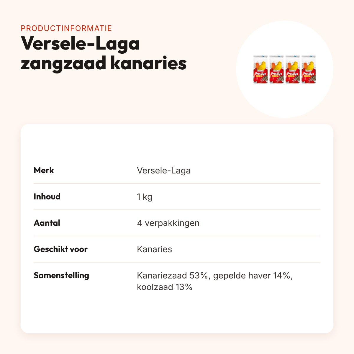Versele-Laga Prestige zangzaad kanaries 1 kg – multipack 4 stuks – productinformatie