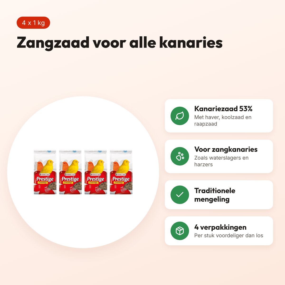 Versele-Laga Prestige zangzaad kanaries 1 kg – multipack 4 stuks – voordelen