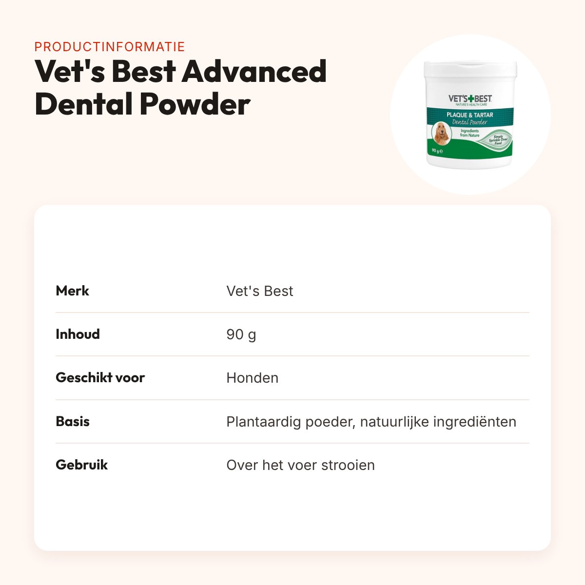 Vet's Best Advanced Dental Powder hond 90 g – tandenreiniger – productinformatie