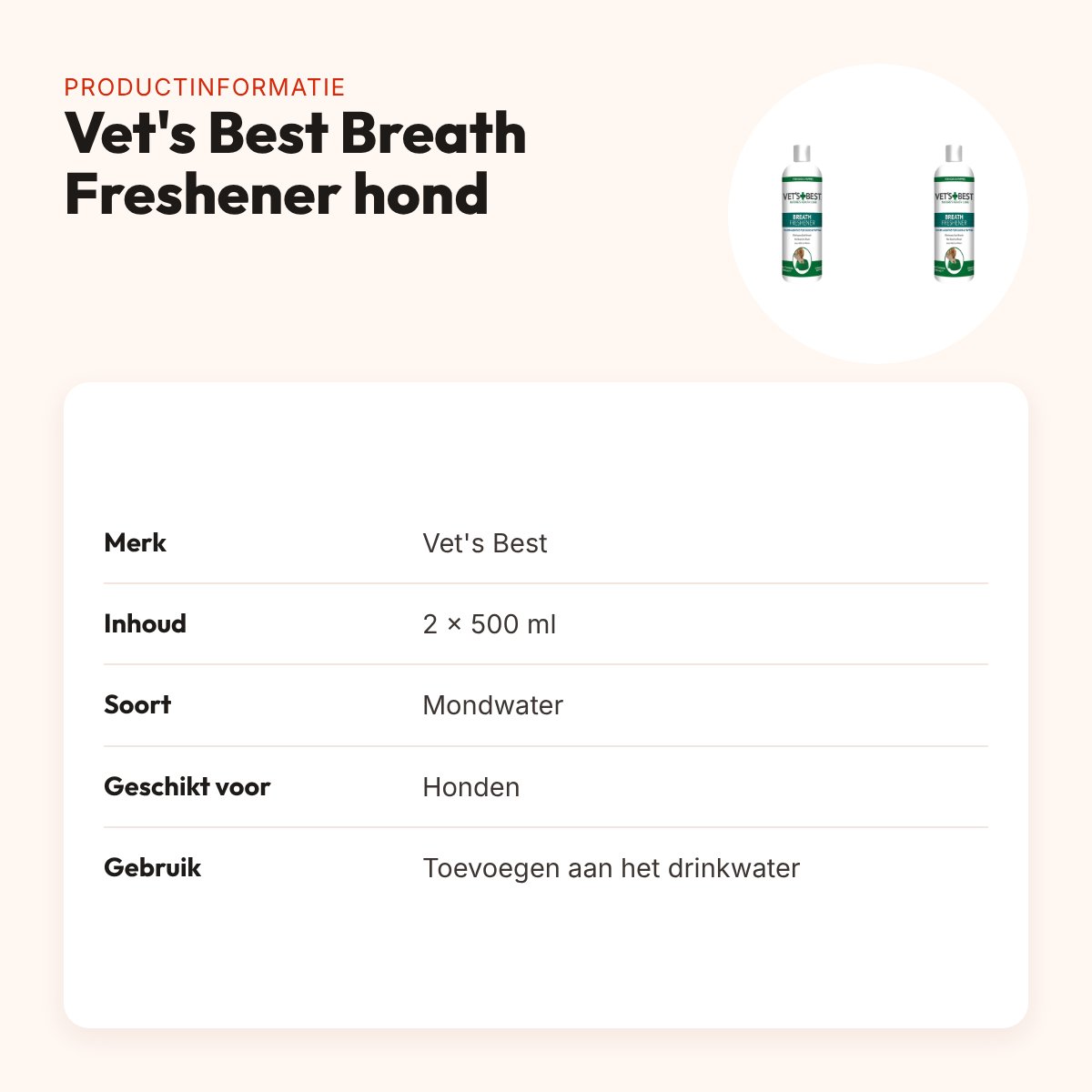 Vet's Best Breath Freshener mondwater hond 500 ml – multipack 2 stuks – productinformatie