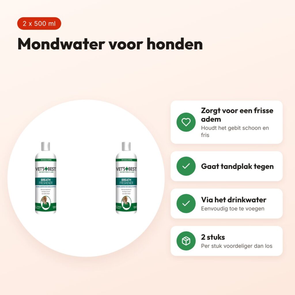 Vet's Best Breath Freshener mondwater hond 500 ml – multipack 2 stuks – voordelen