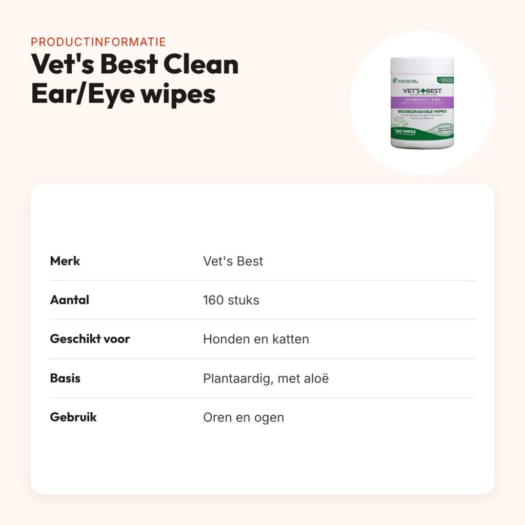 Vet's Best Clean Ear/Eye wipes 160 stuks – plantaardig, hond en kat – productinformatie
